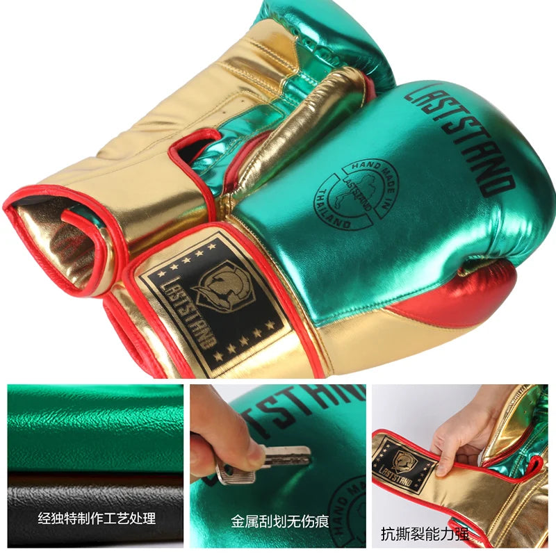 1Pair Durable Metal Color Kids/Audlts Women Men Boxing Gloves for Sandbag Punch Training Muay Thai Karate Fight Mitts DEO 6-12oz